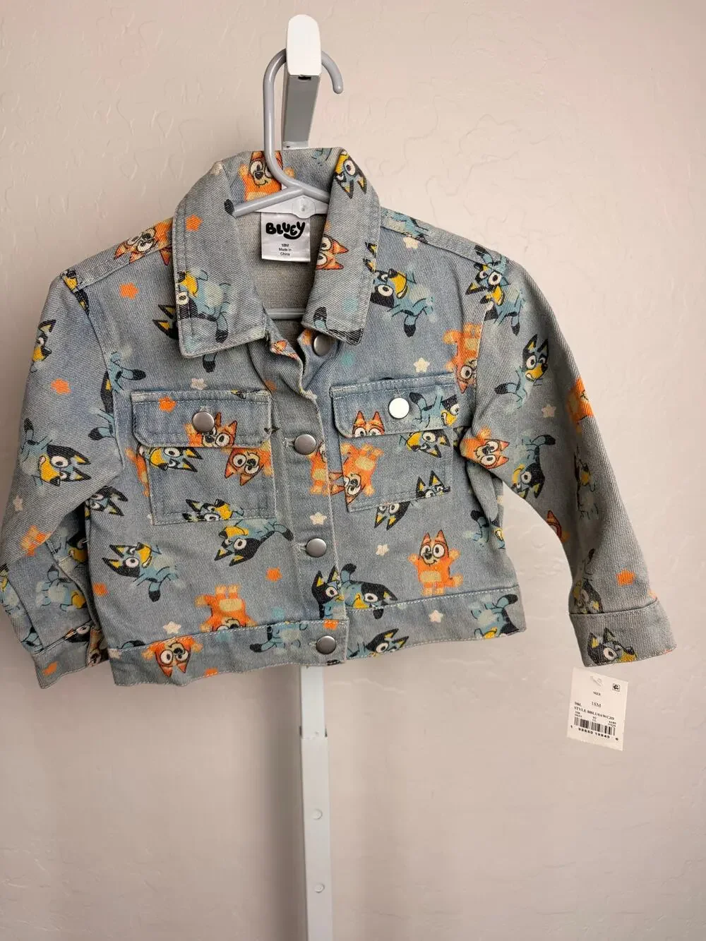 Bluey Toddler Denim Jacket 18 Months Character Print Button Front NWOT